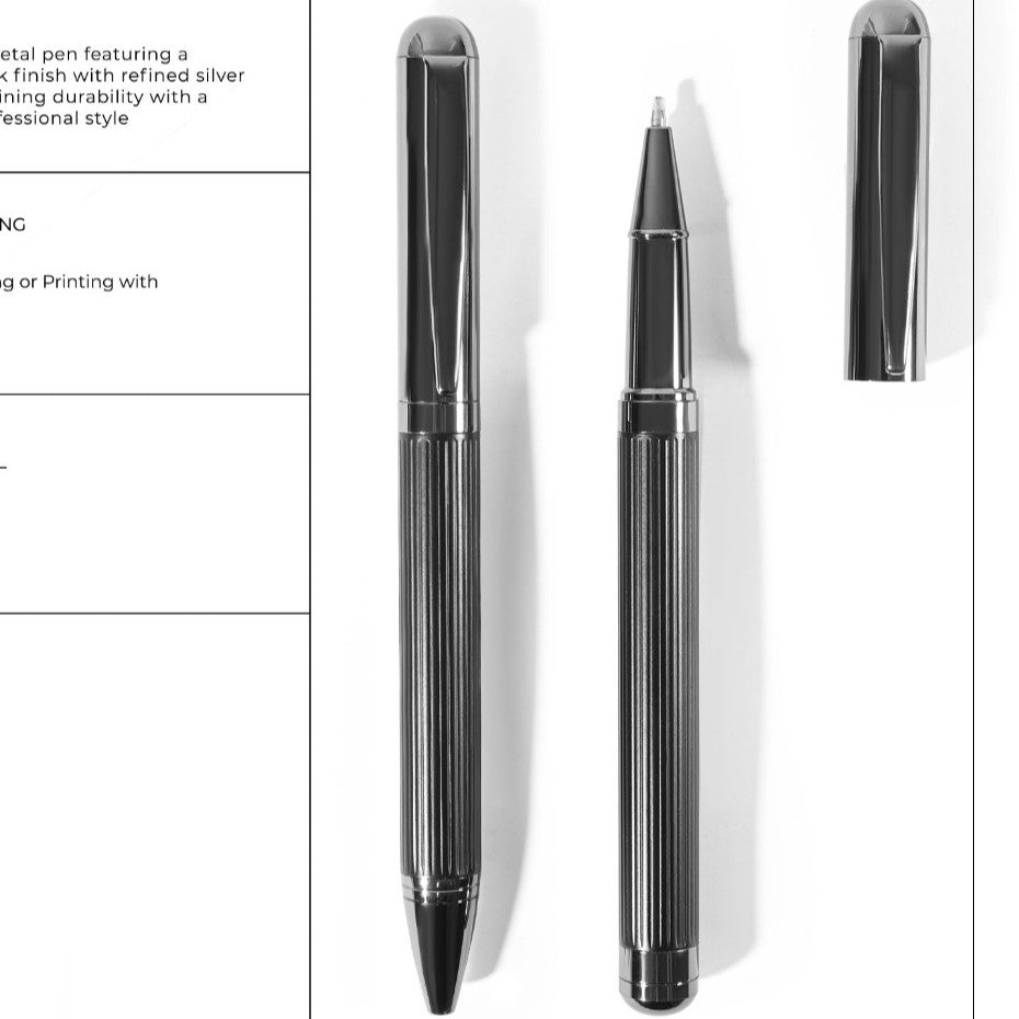 Executive Fluted Dark Metal Rollerball Pen Set (SMP16)