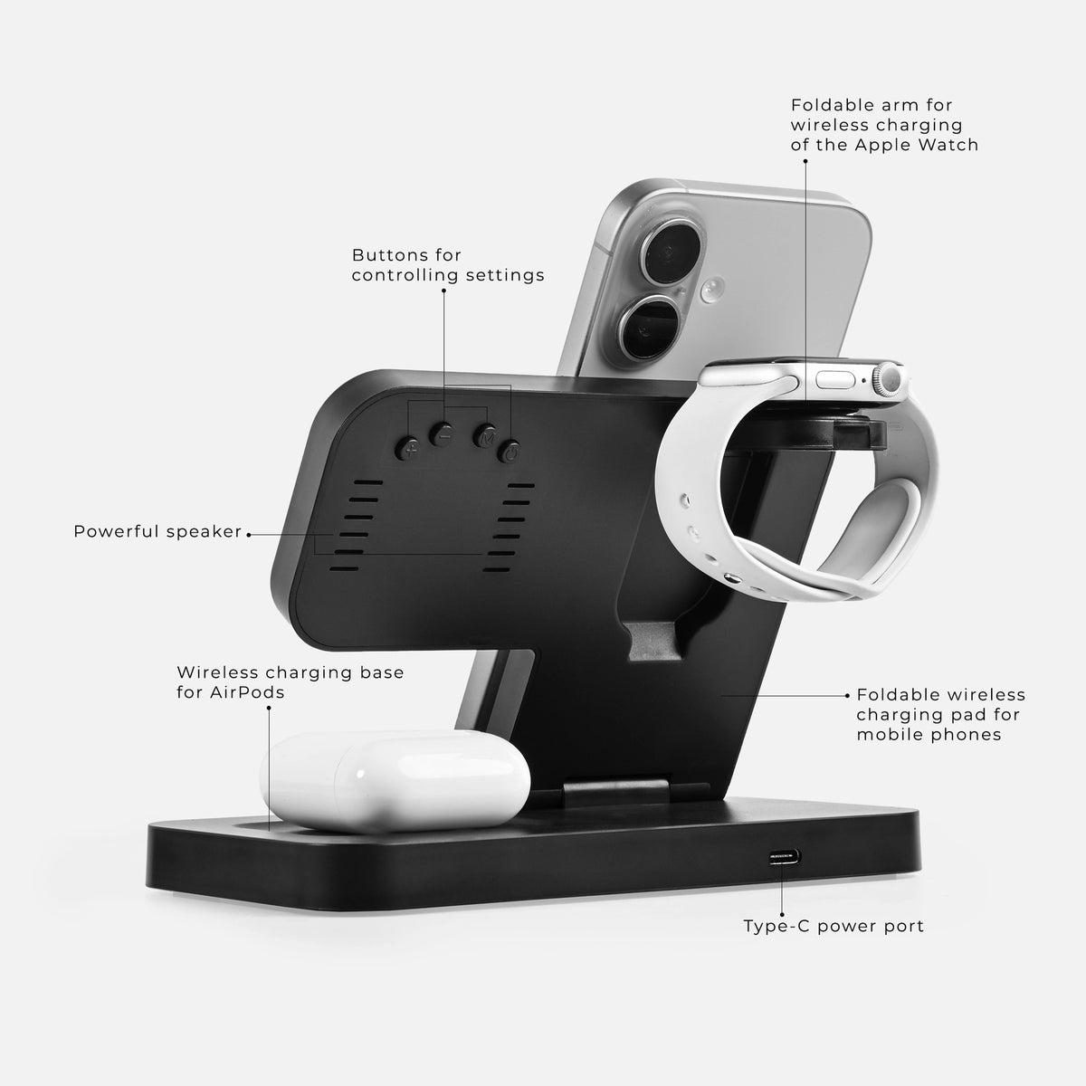 3-in-1 Wireless Charging Station with Digital LED Clock (Wct39)