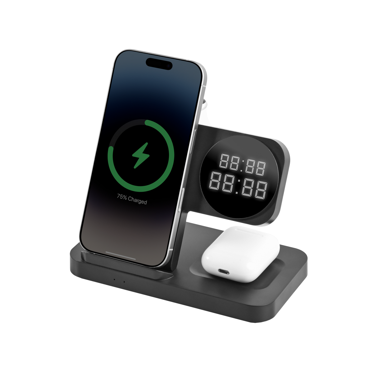 3-in-1 Wireless Charging Station with Digital LED Clock (Wct39)