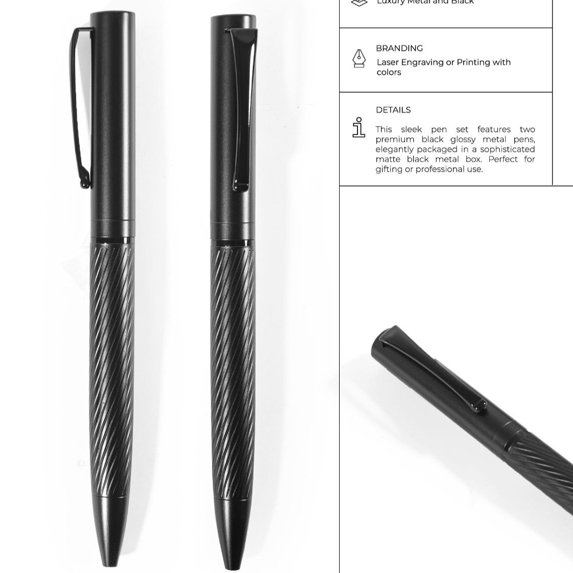 Executive Spiral-Fluted Black Metal Pen (MP63)