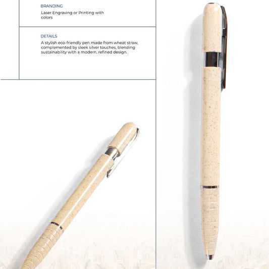 WHEAT STRAW PEN WITH SILVER ACCENTS