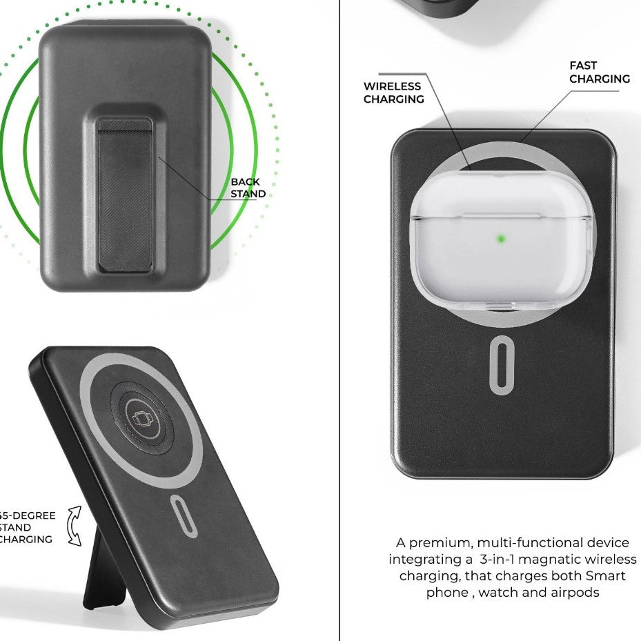 Magnetic 3-in-1 Wireless Power bank & Stand